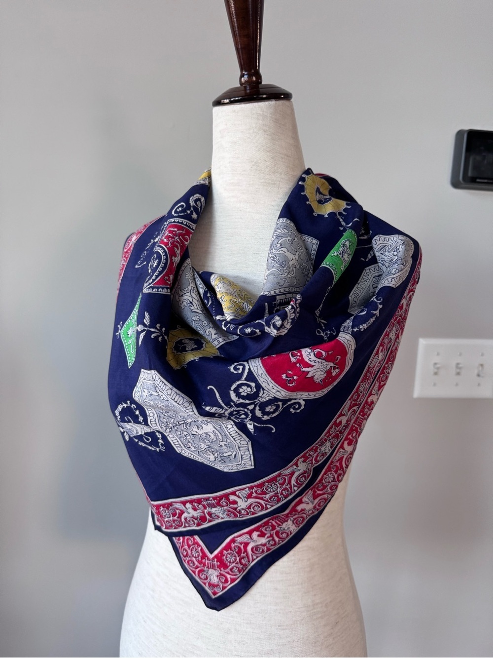 Navy Paisley Multi-Color Silk-Feel Square Scarf
